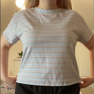 blue and brown striped tee
